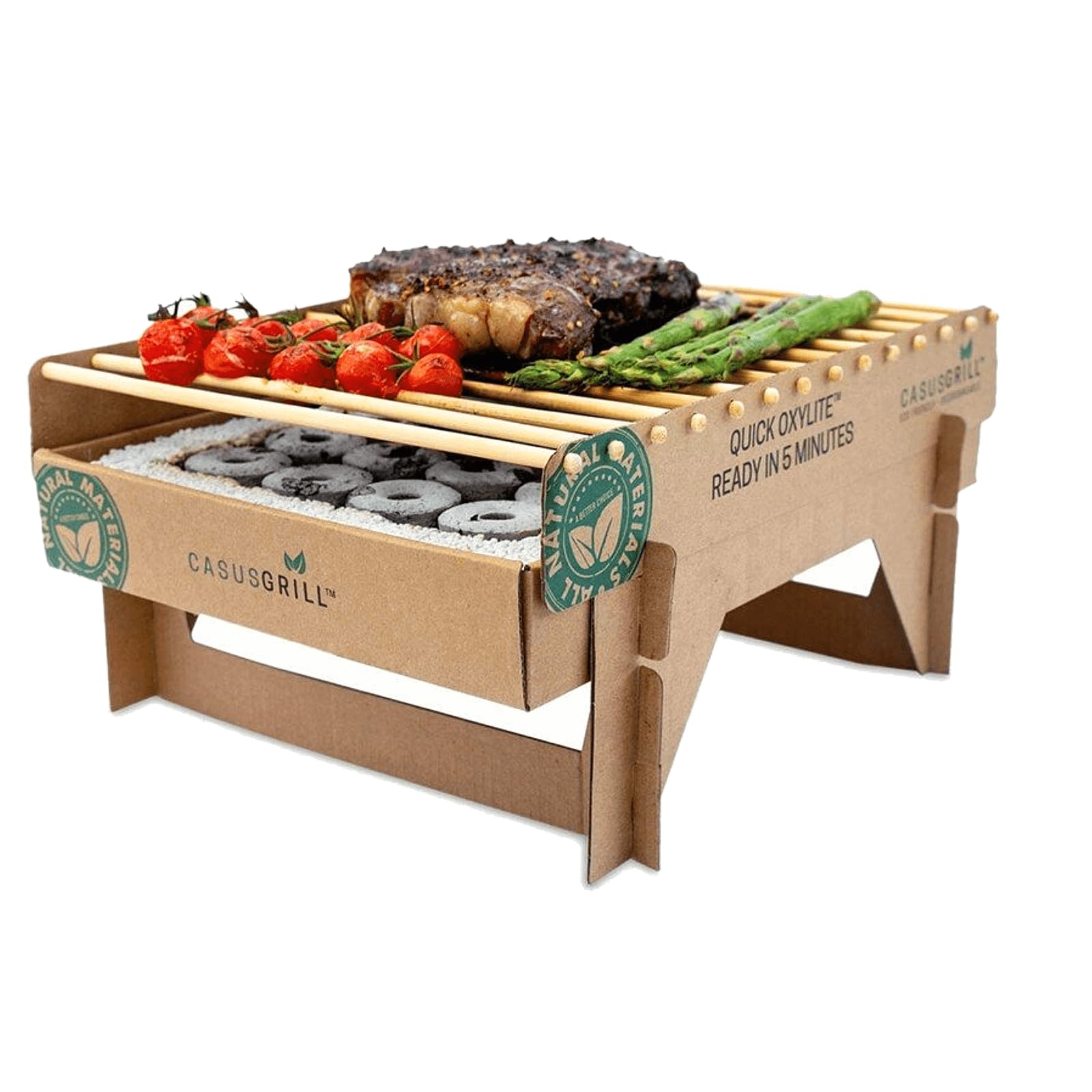 Nachhaltiger Premium Lavastein Einweggrill 6 Stück inkl. Anzüghilfe 60 Minuten Grillzeit Holz Bambus Holzkohle (6)