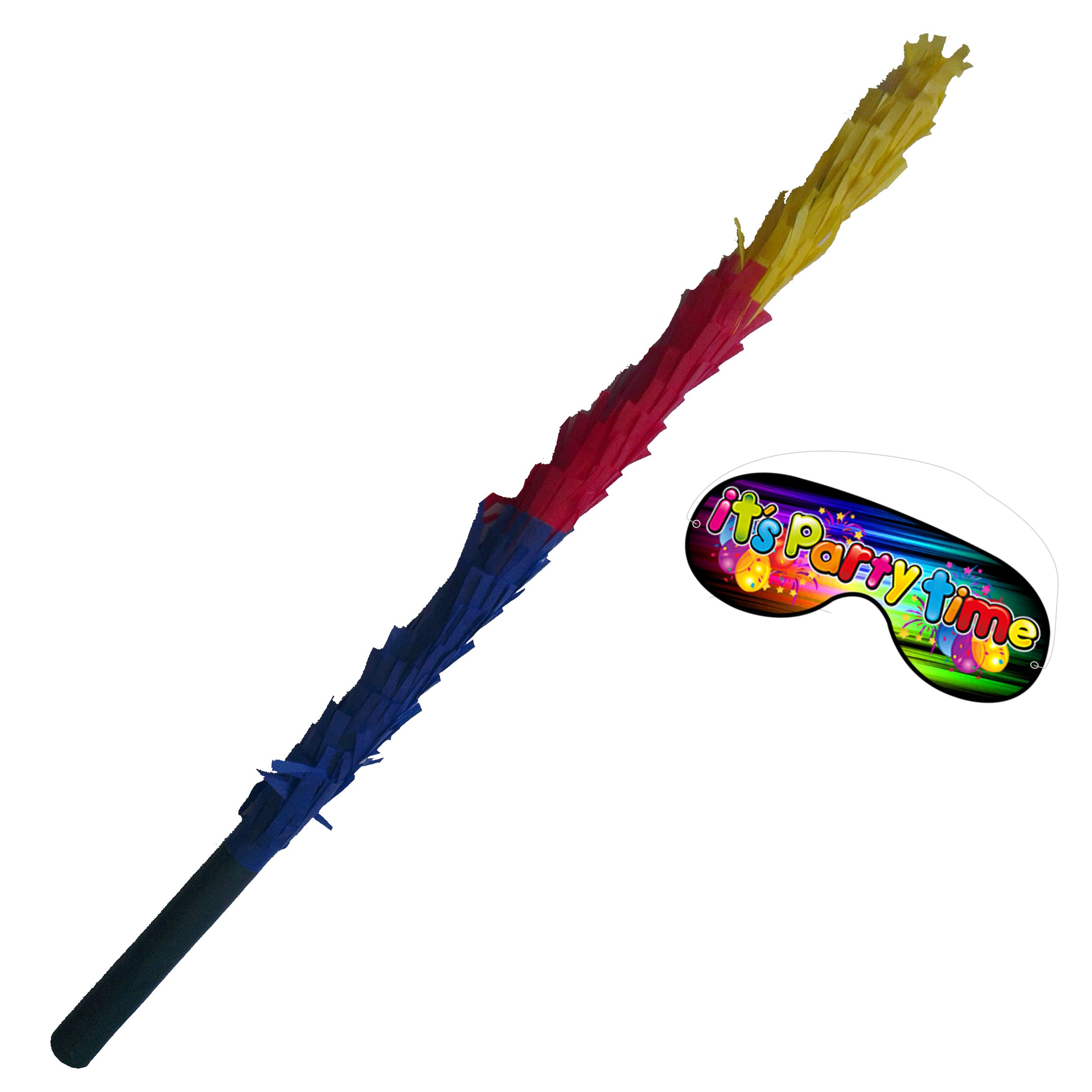 Beautiful Pinata Stick and paper blindfold, Blue Red Yellow - Image 2