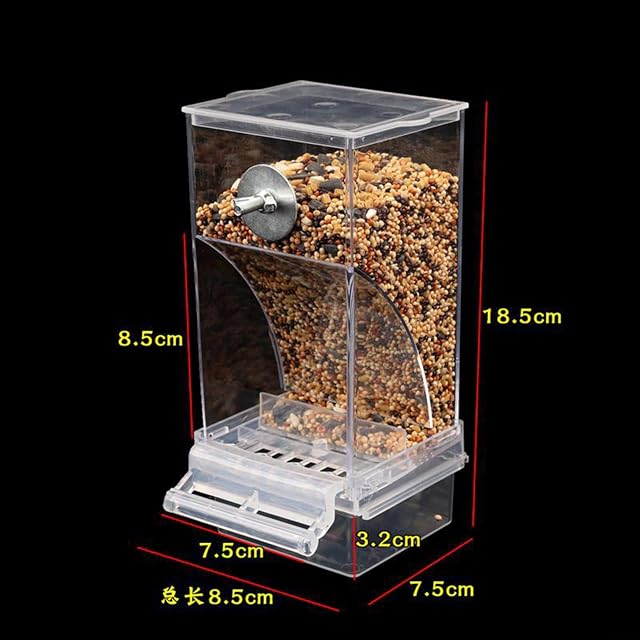 Foto 5 de 7 de Dispensador de comida automático transparente para loros, recipiente de comida para pájaros