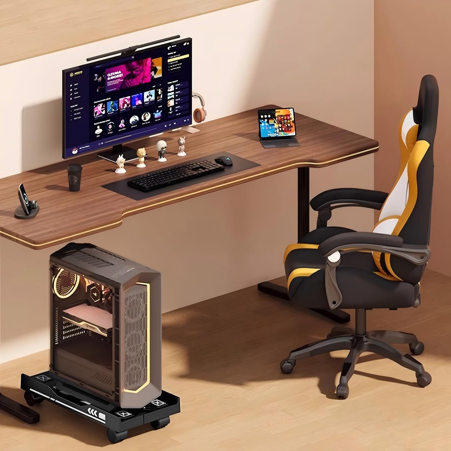(ホバドバ) 調節可能なコンピュータータワースタンド 床用モバイルPCスタンド 【GreeMaa】 4つのロックキャスターホイール付き
