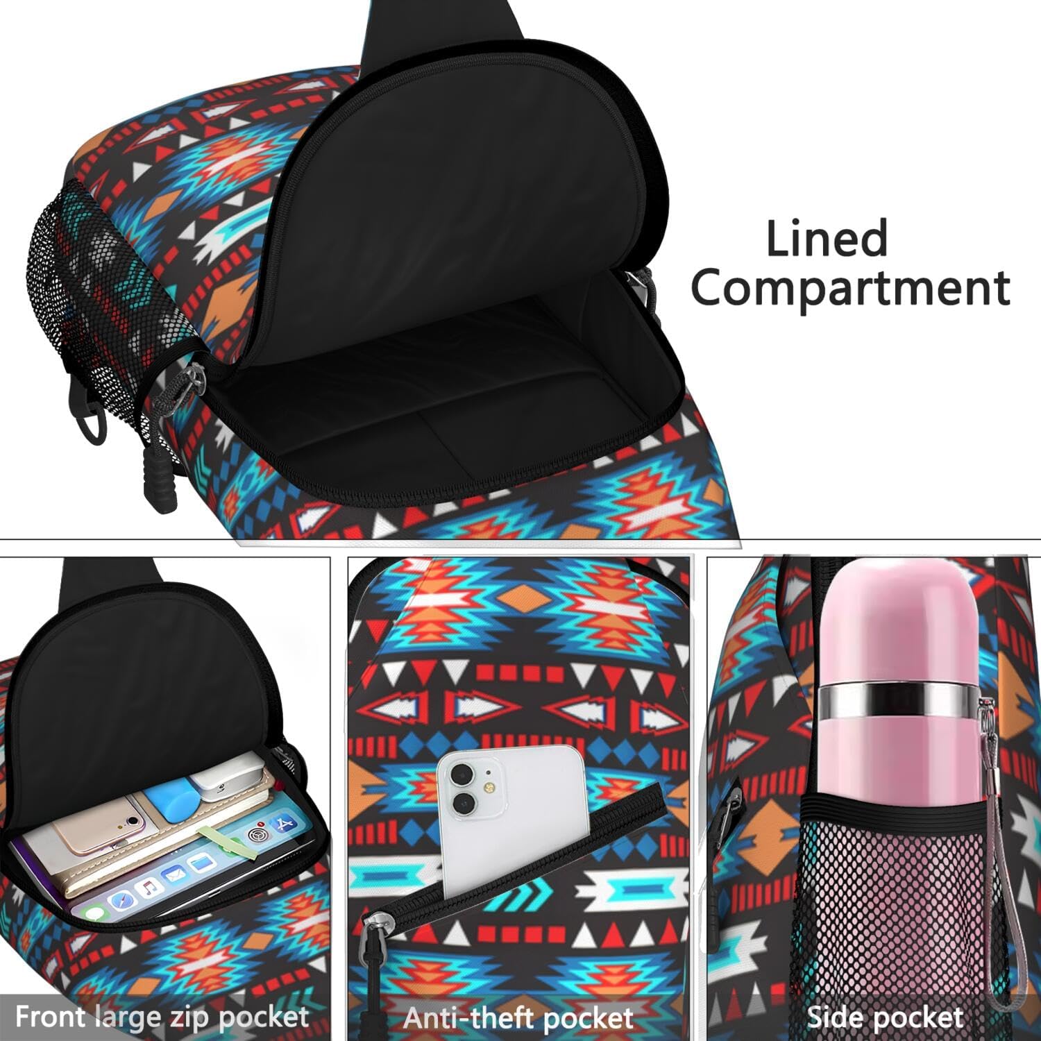 Native American Style Printed Sling Bag for Women Men Small Crossbody Sling Backpack Travel Hiking Daypack Boho Chest Shoulder Bag - Image 5