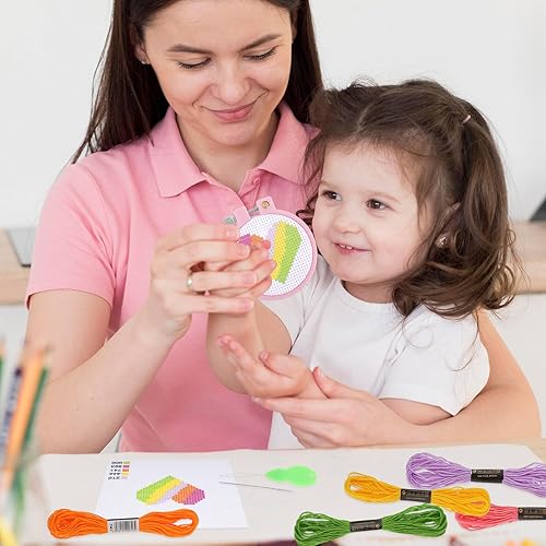 Miniatura 5 de Kits de punto de cruz para principiantes, kits de punto de cruz con estampado de arco iris, kit de bordado para niños, kit de manualidades para