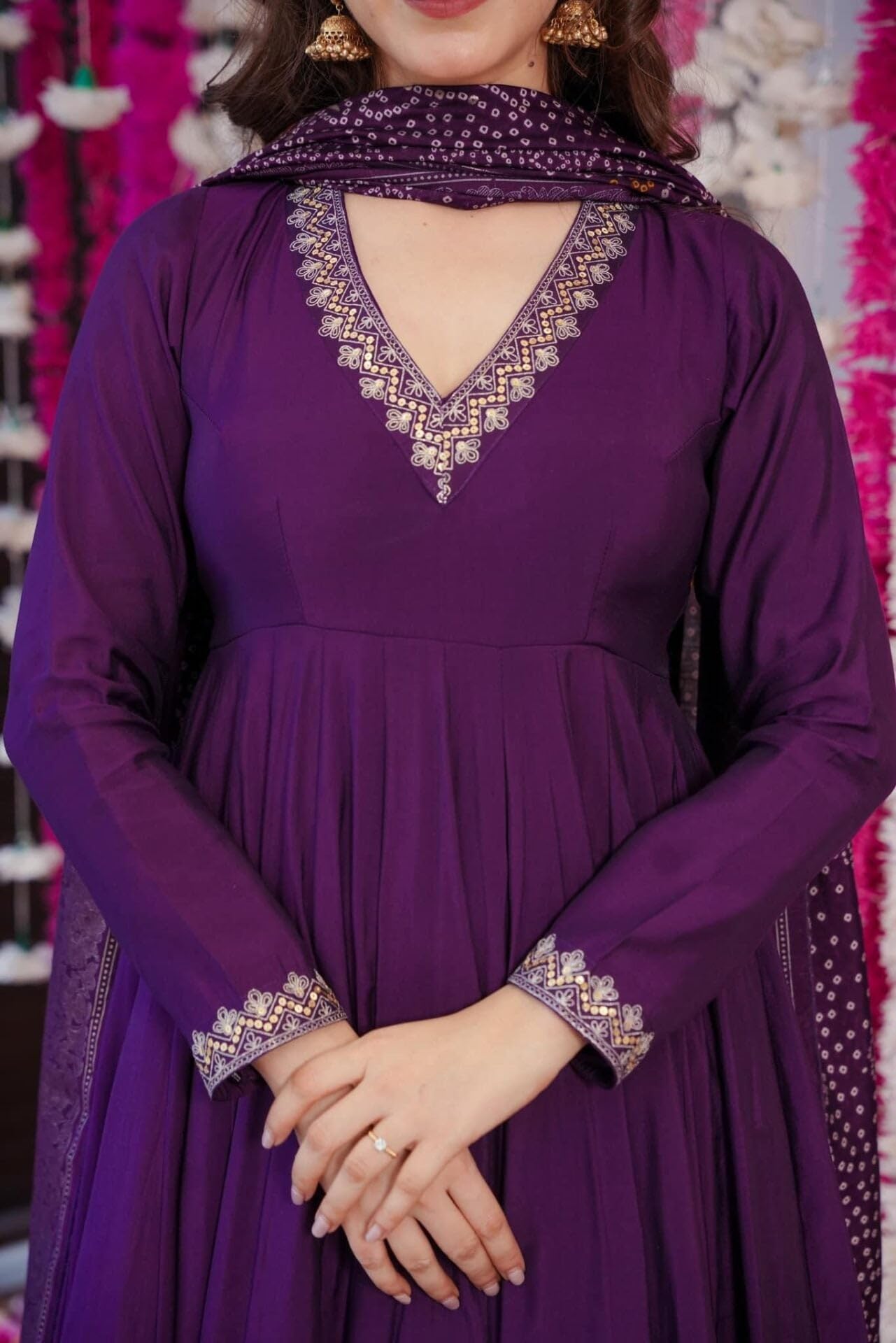 Damen Anarkali Anarkali Anzug mit Dupatta Chinon Indische Ethnische Kleidung für Hochzeit Festival Party