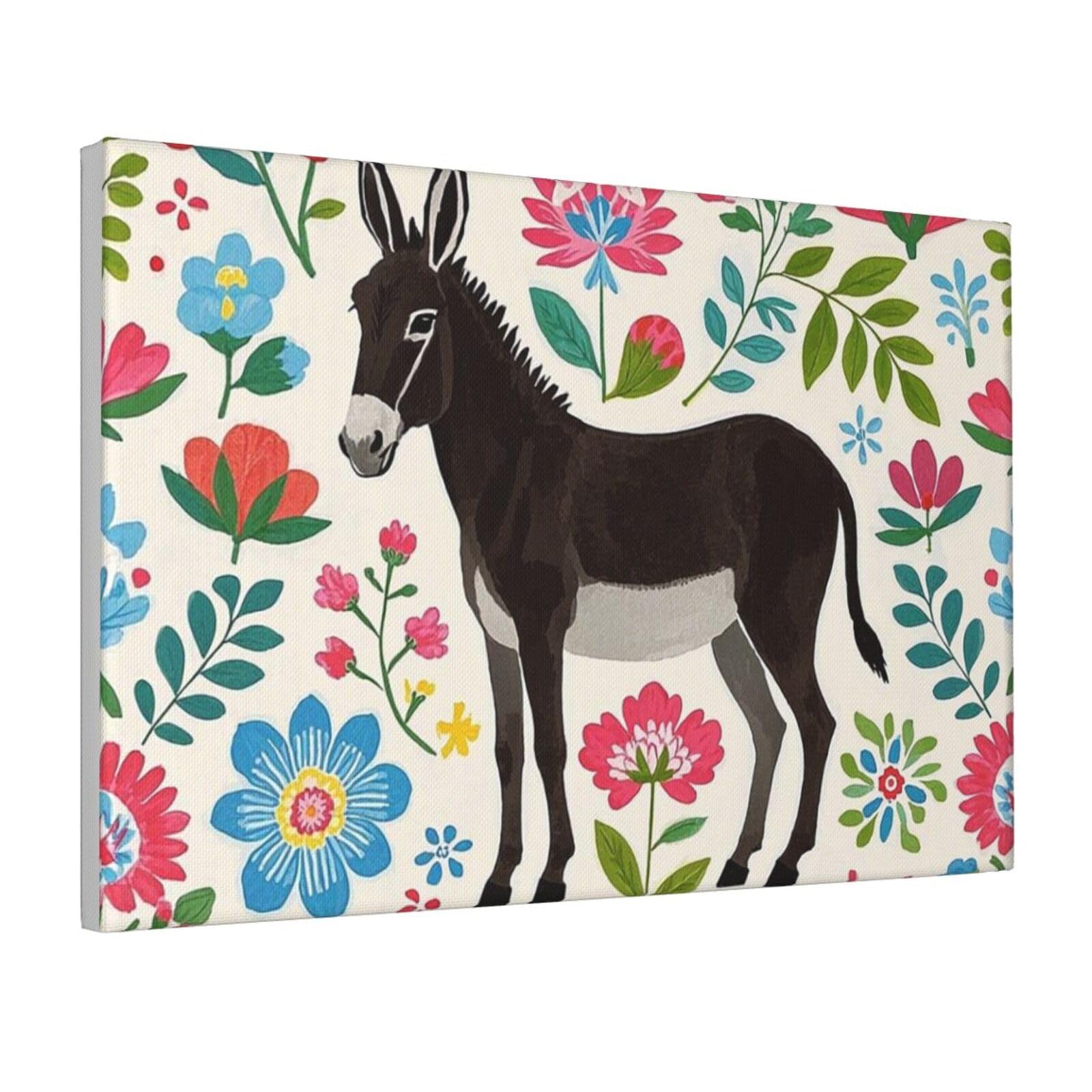 Framed Wall Art for Living Room Art Work, Donkey and floral print Picture Prints Modern Office Wall Paintings Poster Aesthetic Wall Decorations for Home Decor Ready To Hang 8"x12"