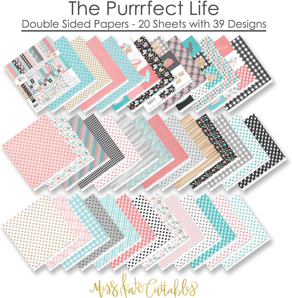Miss Kate Cuttables Paper & Sticker Kit - The Purrrfect Life - for Cats & Kittens - 20 Double-Sided 12x12 Papers with 39 Designs & 1 8X12 Sticker Sheet - Scrapbooking Card Making Crafting