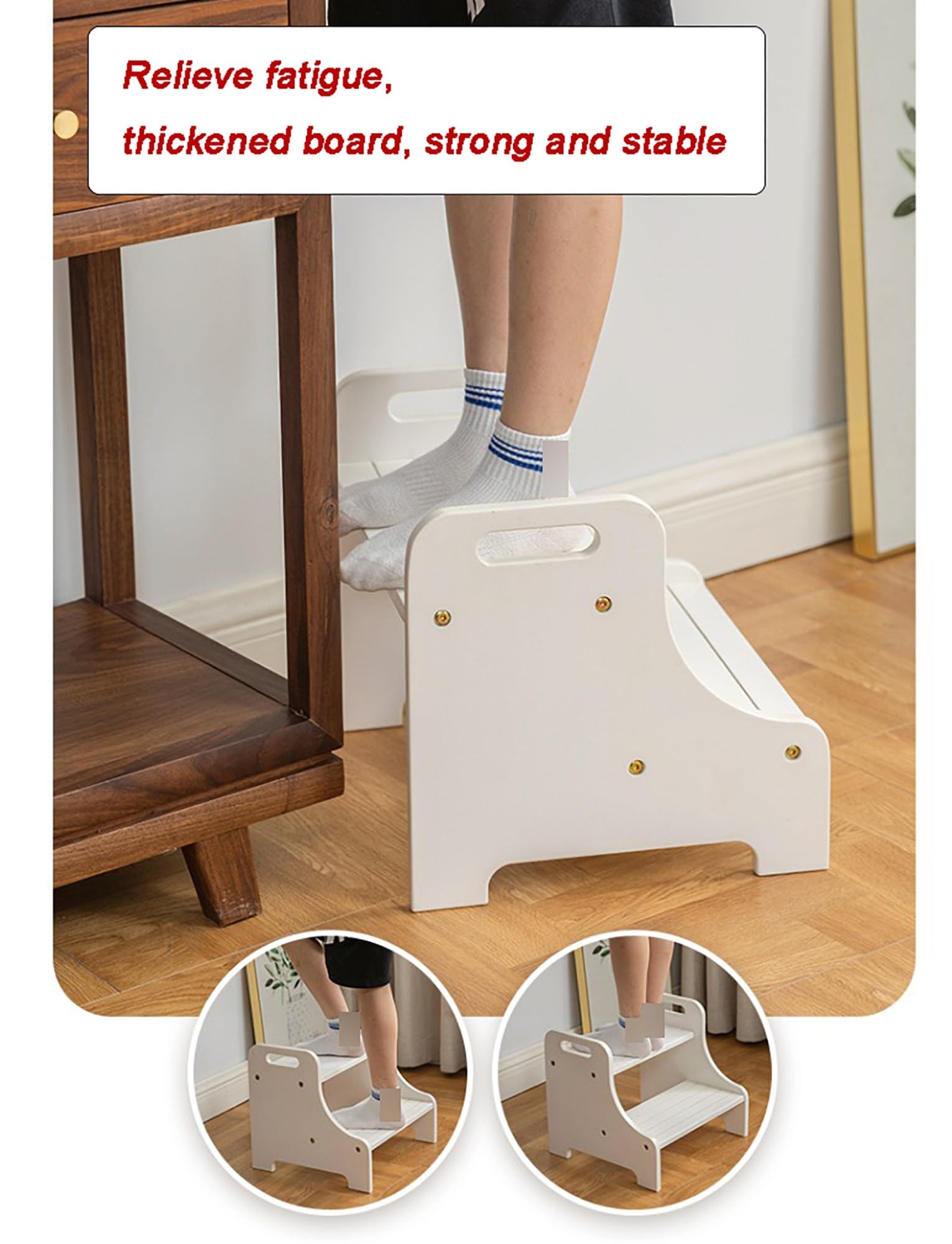 Taburete de madera, diseño de dos escalones con almohadillas antideslizantes, doble altura para baño y cocina