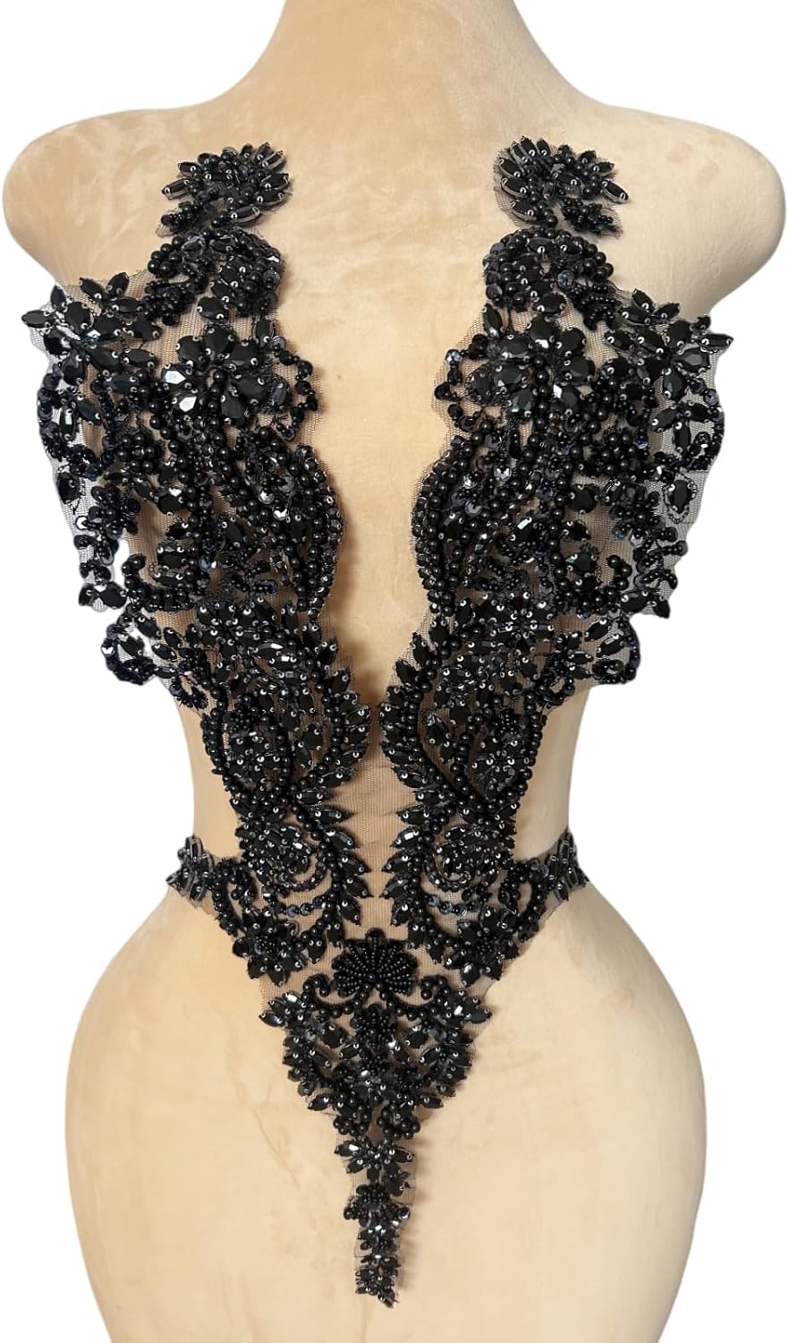 Costumes Evening Dress Appliques Sewing on Lace,Beaded Rhinestones Crystals for Sew on Front Bodice Ornaments Prom Dance Gown DIY Crafts (Black)