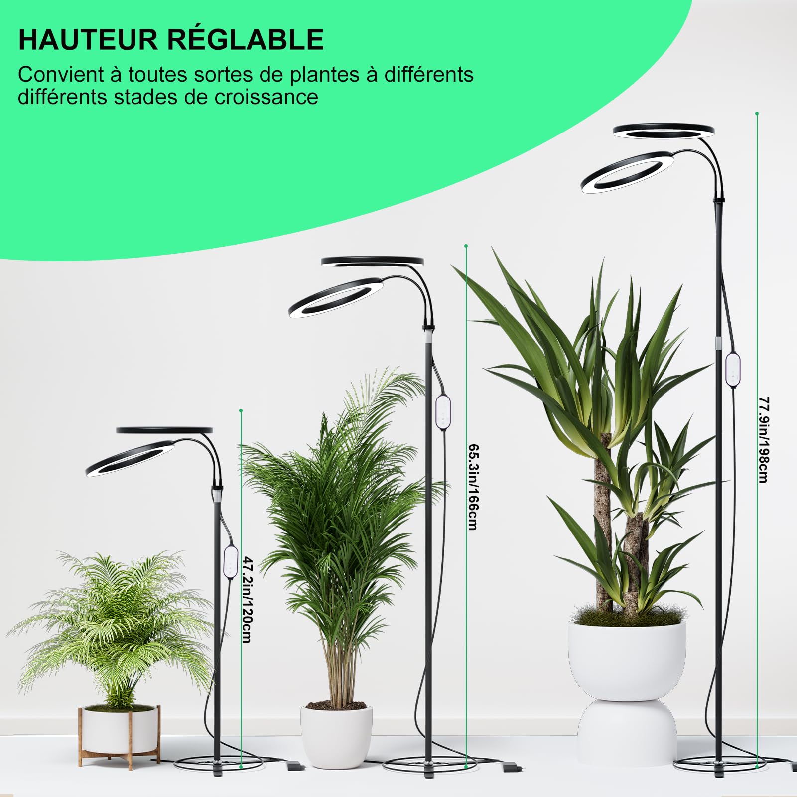 Olubfdh Lampada per Piante, Led Lampada da Coltivazione Spettro Completo con 168LEDs con Timer Auto, Grow light 2 Teste con 360°, Regolabile da Terra per Piante da Interno con Telecomando