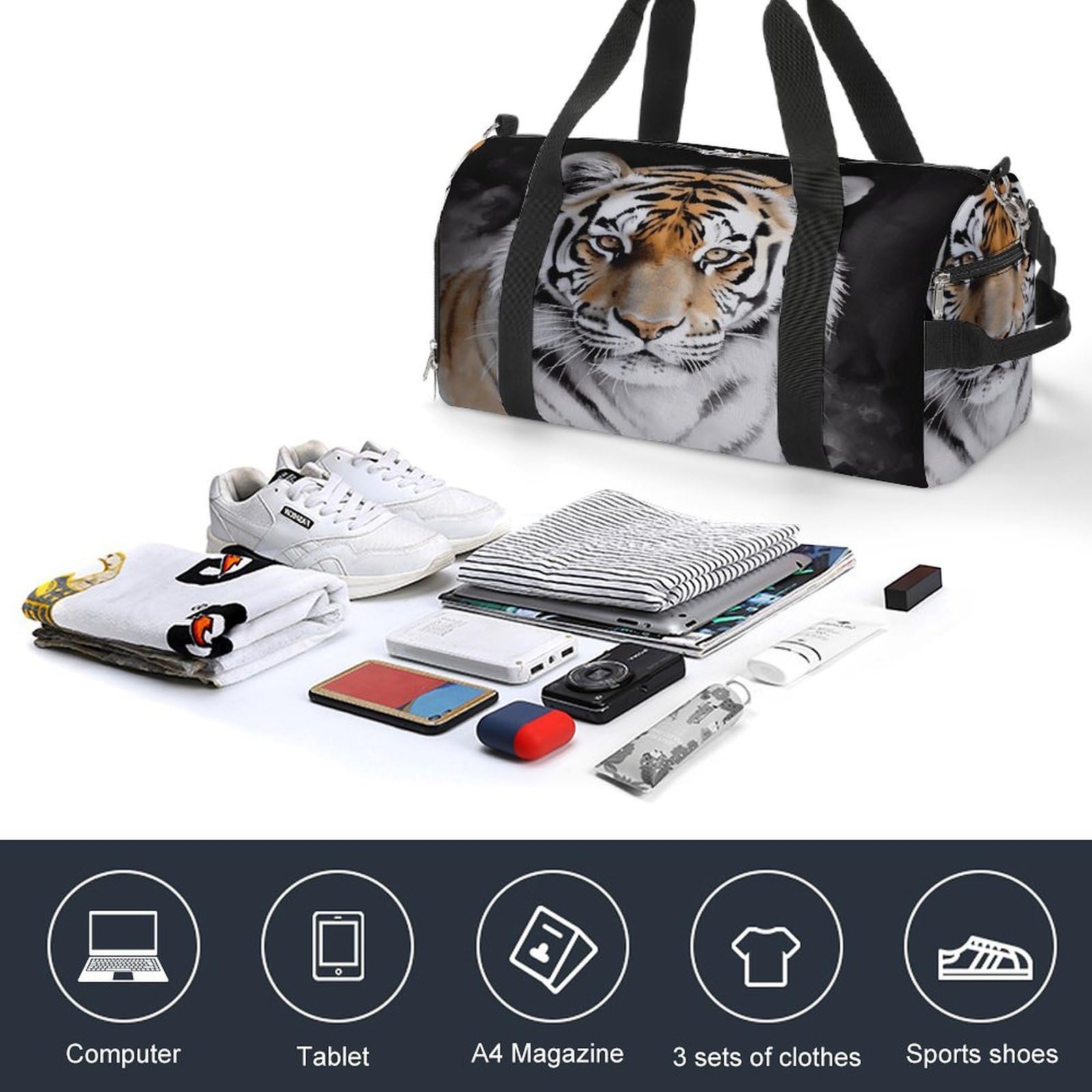 Turnbeutel für Damen und Herren, Tiger-Druck, wiederverwendbarer Turnbeutel, Turnbeutel mit Schuhfach, Stil, Einheitsgröße, modern, Stil:, Einheitsgröße, Modern