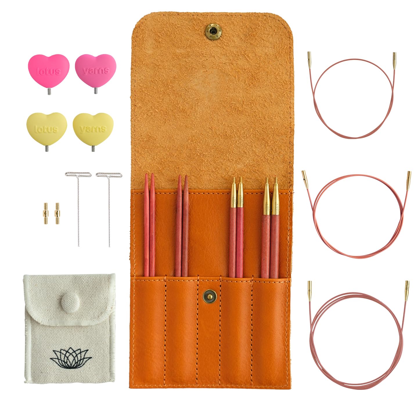 Lotus Yarns SAHARA Starter - Set di ferri intercambiabili per lavorare a maglia, in legno rosa avorio, 11,5 cm