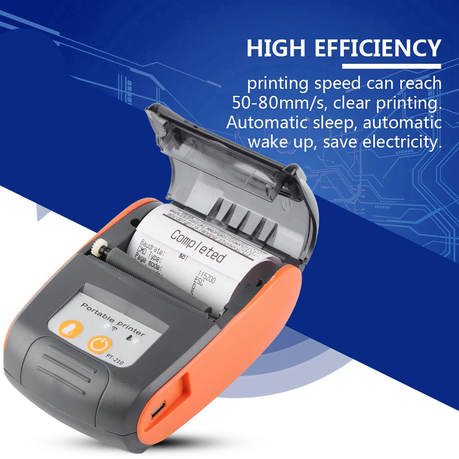 Socobeta Impresora de Tickets de Recibos Bluetooth 4.0 Impresora térmica inalámbrica USB con batería de Iones de Litio Recargable de 1500mAh 7.4V(Enchufe de la UE Naranja)