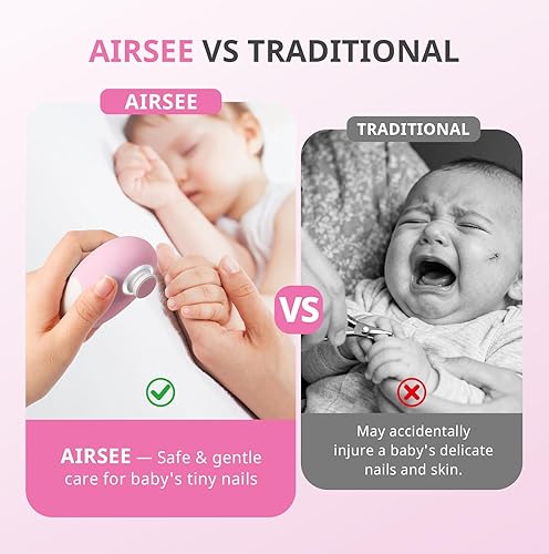 Miniatura 6 de AIRSEE Cortadora de uñas eléctrica para bebés con luz LED, cortaúñas para recién nacidos, lima de uñas eléctrica segura y fácil, juego de cuidado