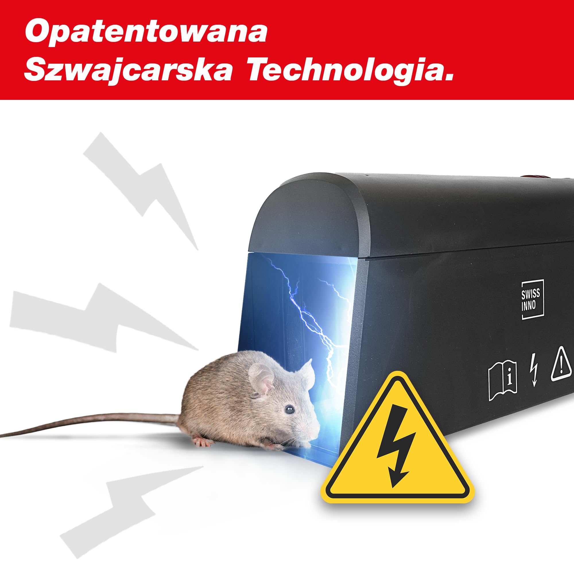SWISSINNO Elektroniczna Pułapka na Myszy i Sczury SuperCat. Bezpieczna i odpowiednia dla danego gatunku pułapka elektrowstrząsowa. Stan połowu za pośrednictwem Bluetooth aplikacji. Produkcja UE. x1