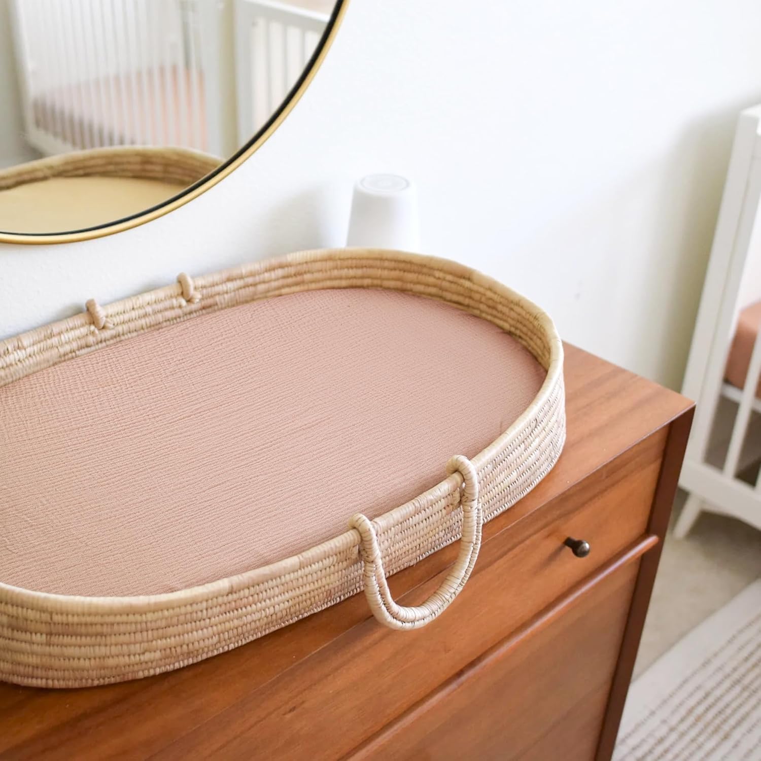 Muslin Bassinet Sheets for Babies – Soft & Breathable 100% Cotton Fitted Sheets for Oval, Rectangle, Hourglass Bassinet Mattress Pads, 2-Pack (Ivory & Pink) - Image 5