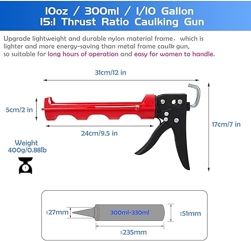 Miniatura 7 de Pistola de calafateo sin goteo, aplicador de pistola de calafateo con varilla de trinquete, relación de empuje 151, ahorro de mano de obra, pistola