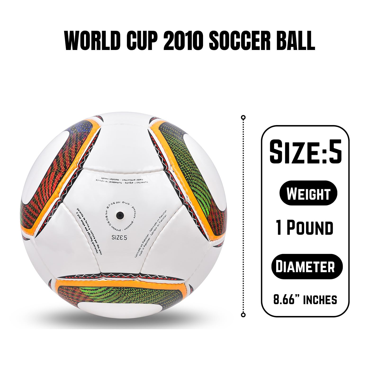 World Cup 2010 South Africa Final Match Replica Soccer Ball, Hand Stitched Official Size 5 Rexine Material Football, Vintage Collectible Gift for Fans, Training & Display, White Color - 4