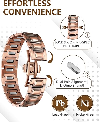 Miniatura 5 de Feraco Copper Magnetic Therapy Bracelet for Men with 5X Strength Magnets,99.99% Pure Copper Therapy Bracelet with 5000 Gauss Magnets