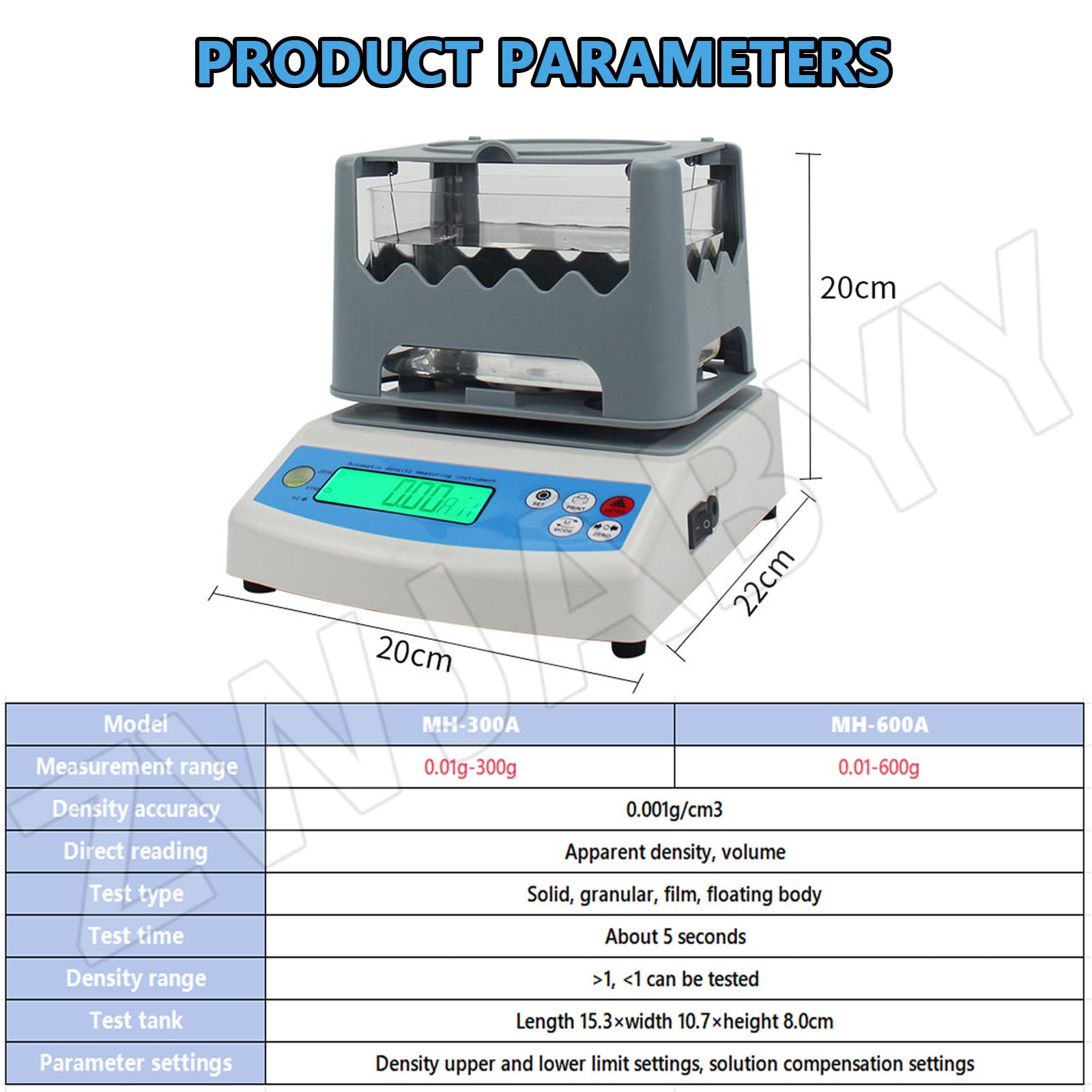 Densimètre numérique Professionnel pour Solides, 0,001 g/cm3, Haute précision, Mesure précise de la Mousse, l'EVA et des Particules (Conforme à Norme ASTM D297, Sortie RS232C) 600A