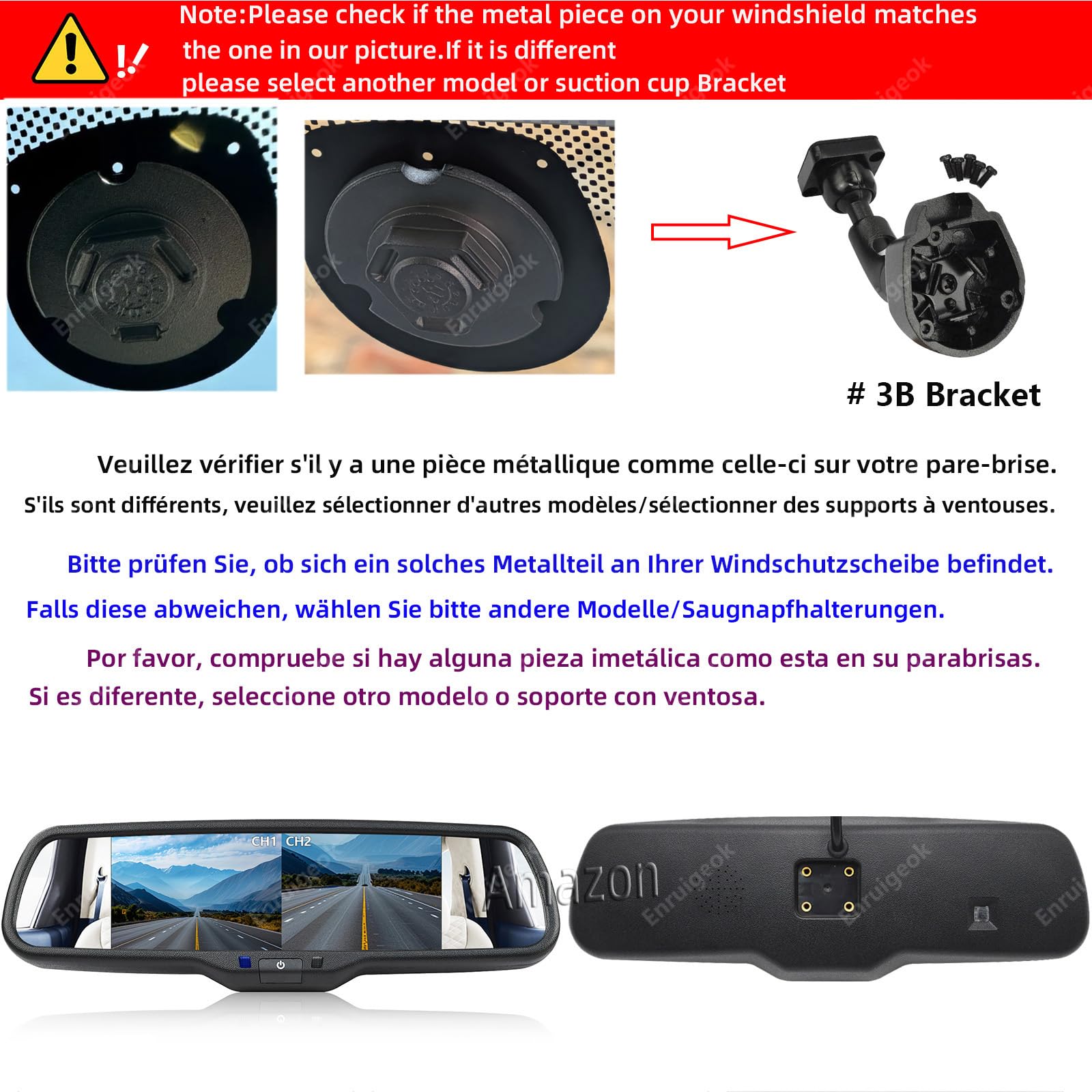 Cámara de visión trasera doble lente con luz trasera y pantalla de 6,86 pulgadas, espejo retrovisor dividido en dos partes para Peugeot Boxer, Citroën Relay, Fiat Ducato Van (2006-presente)