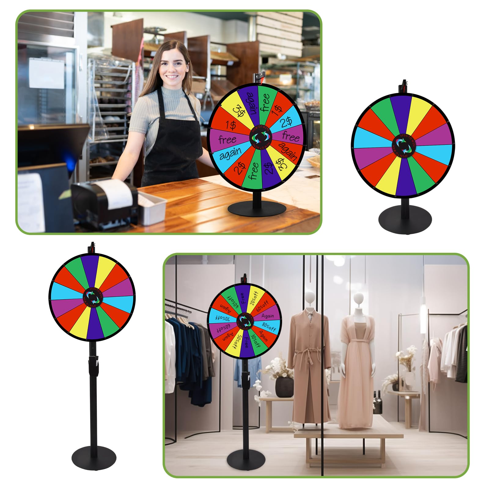 24' 2 In 1 Heavy Duty Spinning Wheel for Prizes, Adjustable Tabletop and Floor Stand Fortune Spinner, 14 Colorful Prize Slots, Colorful Prize Wheel for Trade Show, Fortune Spinning Game, Carnival