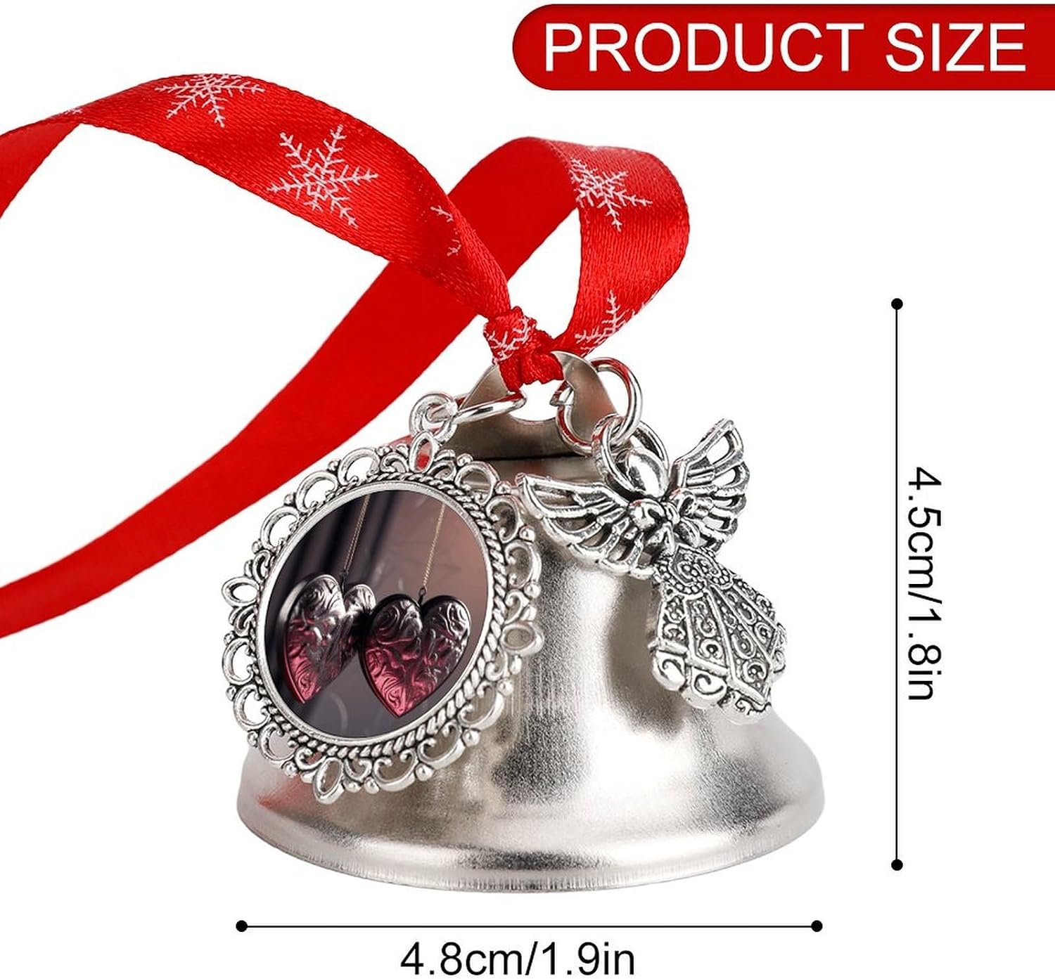 Christmas Bell Heart Shaped Necklace Jingle Bell with Wing Pendant Christmas Ornament Metal Vintage Bells Christmas Tree Hanging for Holiday Party Decoration