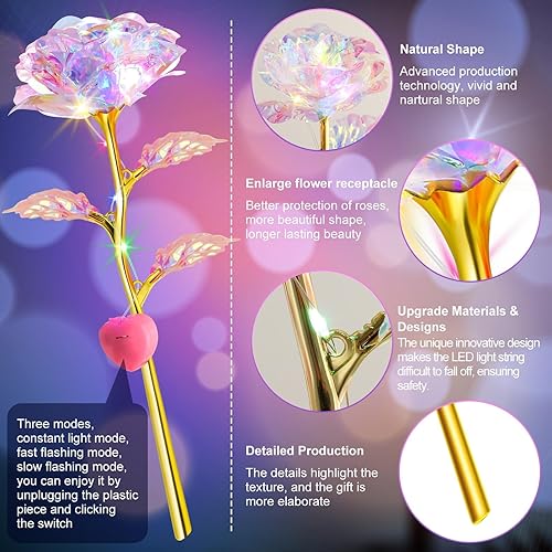 Miniatura 3 de Lyrow Rosa de San Valentín iluminada con luz LED, galaxia para siempre, regalo de flores artificiales de arco iris para amante, novia, mamá, día de