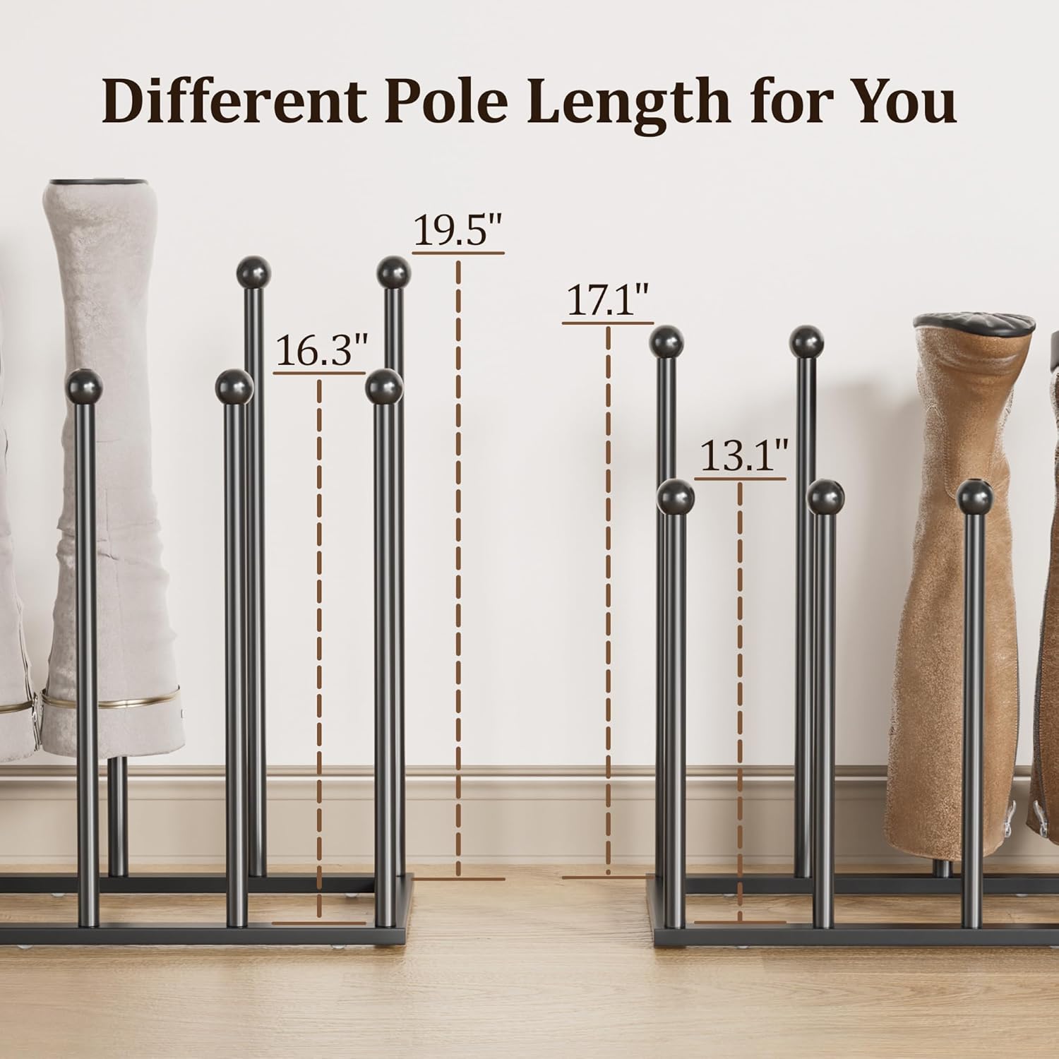 pickpiff Free Standing Shoe Racks - 19.5 Inch Black Metal Boot Rack Organizer Tall Boots for Dorm Room, Closet, Entryway, Bedroom, Patio Outdoor, Hallway, Black, Shoe Storage Fit for 8 Pairs