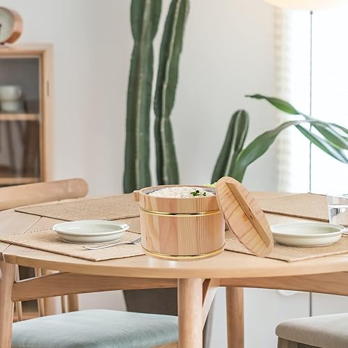 Miniatura 5 de Alipis 1 juego de cubo de arroz de madera barril al vapor barril de madera sushi arroz tazón Hangiri Sushi Oke mezcla de arroz con tapa para el