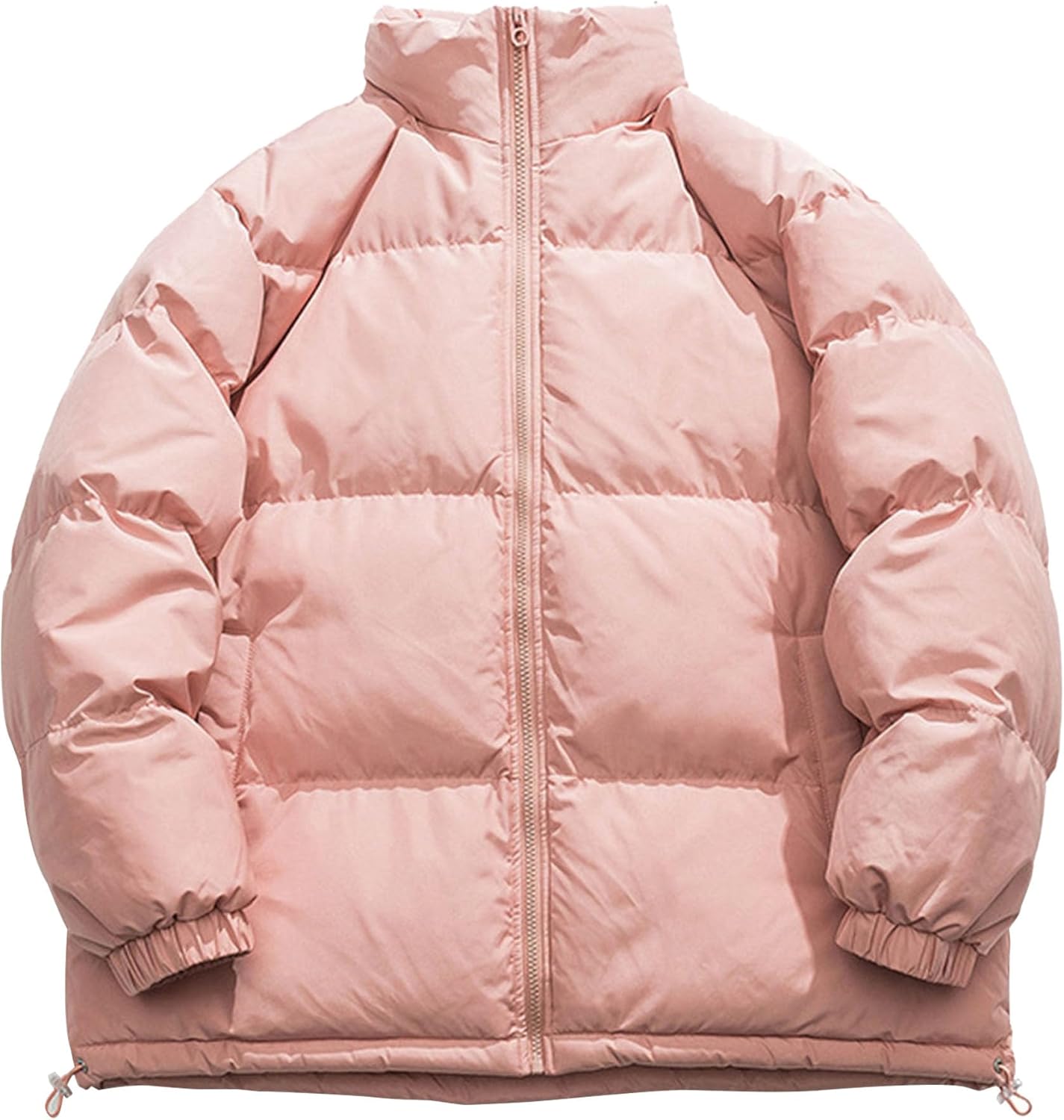 Men's Stand Collar Winter Jacket Lightweight Loose Warm Padded Coat Full Zip Solid Color Thick Outerwear