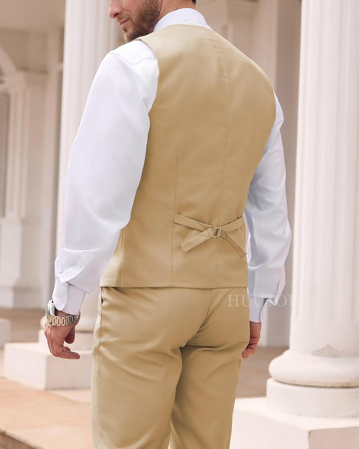 HUUTOE Men's 3 Piece Suits Slim Fit, Wedding Groomsmen Prom Business Suit, One Button Blazer Jacket Vest and Pants Tuxedo Set - Image 5