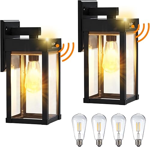 Miniatura 1 de Luces solares de pared para exteriores, paquete de 2 luces solares para porche al aire libre con sensor de movimiento, luces de pared impermeables