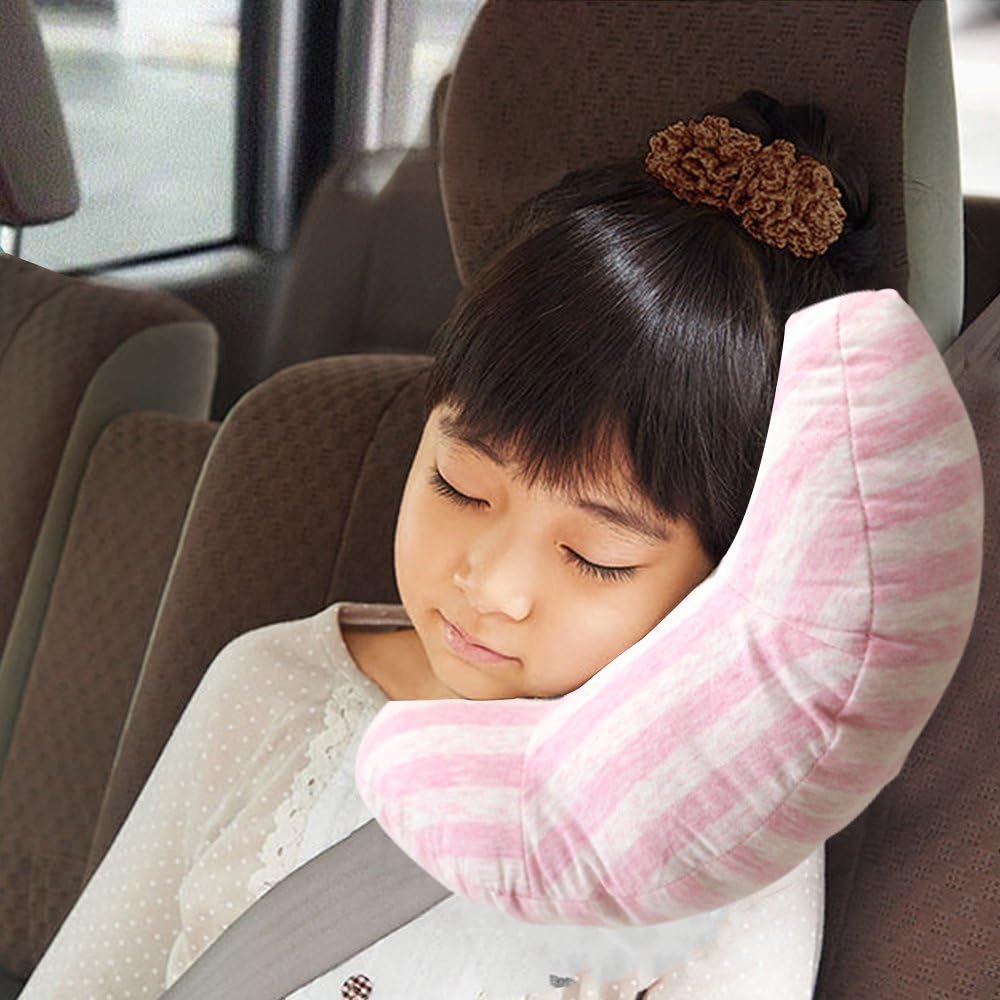 Ergonomic Auto Pillow Car Seatbelt Cushion Protect Shoulder Pad,RSPrime Children Shoulder Protect Pillows Seat belt Pads,Adjustable for Kids Safety,Soft Neck Sleep Pillow for Children Comfort,No More Flopping Sleep (Pink)
