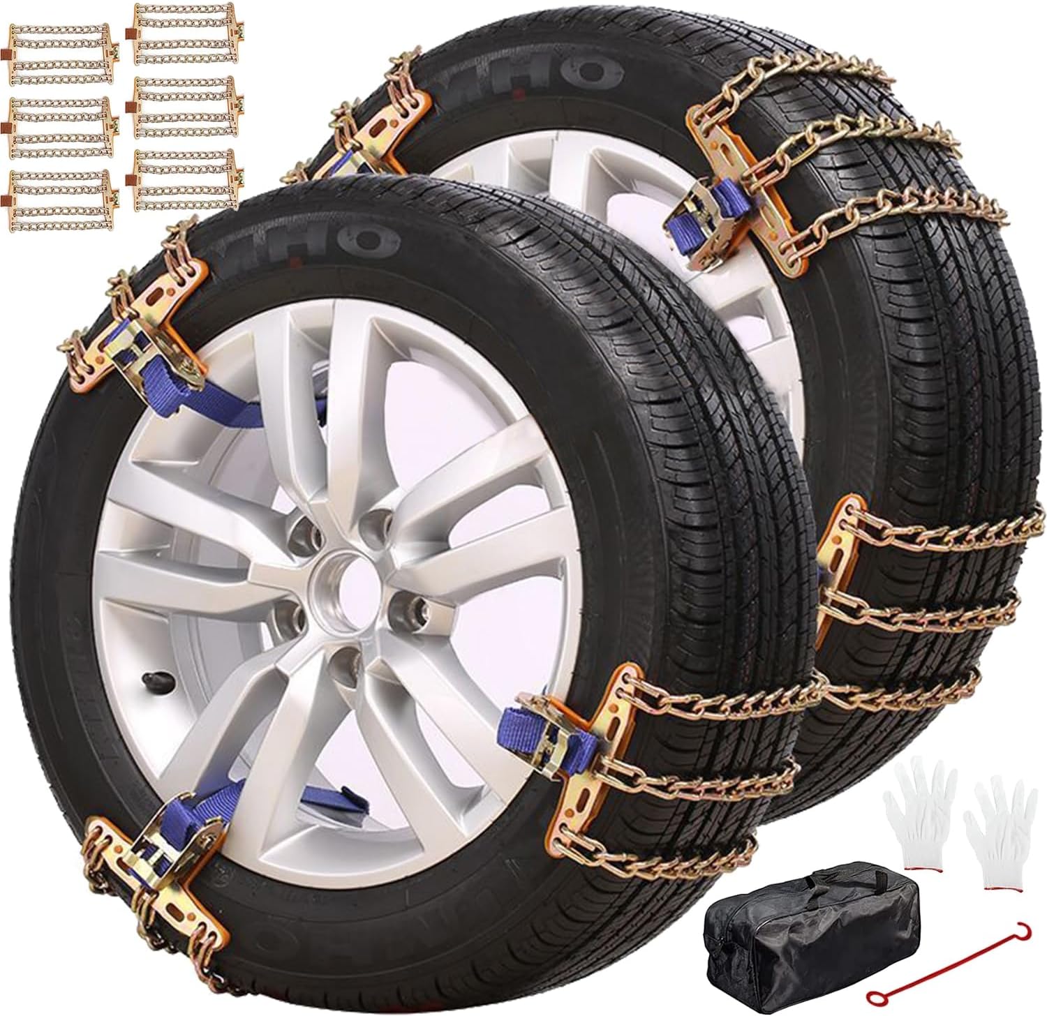 Snow Tire Chains, Universal Car Emergency Anti Slip Snow Chains, 6 Pack Winter Security Tire Chains, Tire Width 225-275mm(8.9-10.8 inch) for Most Cars/SUV/Trucks(Large)