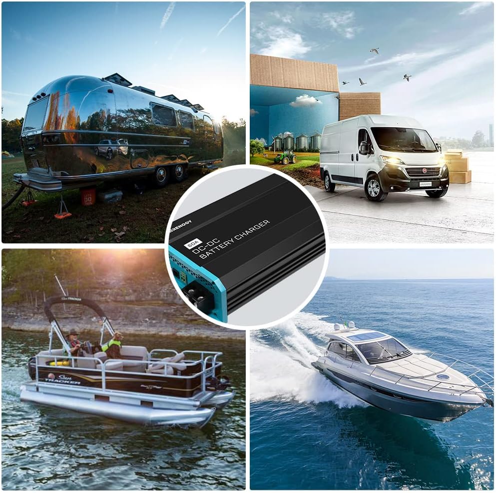 Renogy DC to DC Charger applications: RV, commercial van, pontoon boat, yacht