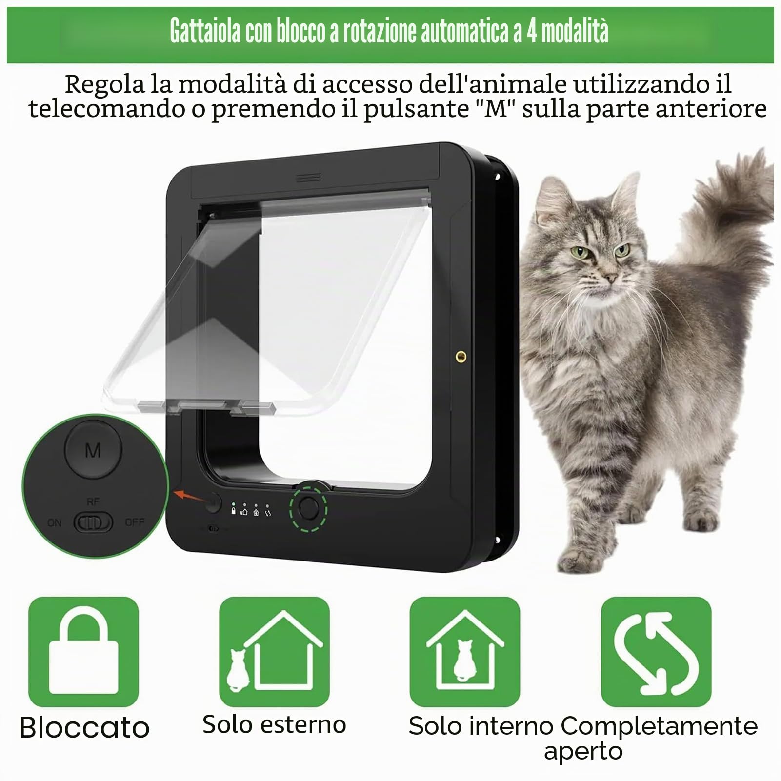 - Porta intelligente per animali domestici a 4 vie con telecomando e 2 collari sensori, di controllo automatico 'accesso, apertura intelligente sicura per gatti, cani, cancello