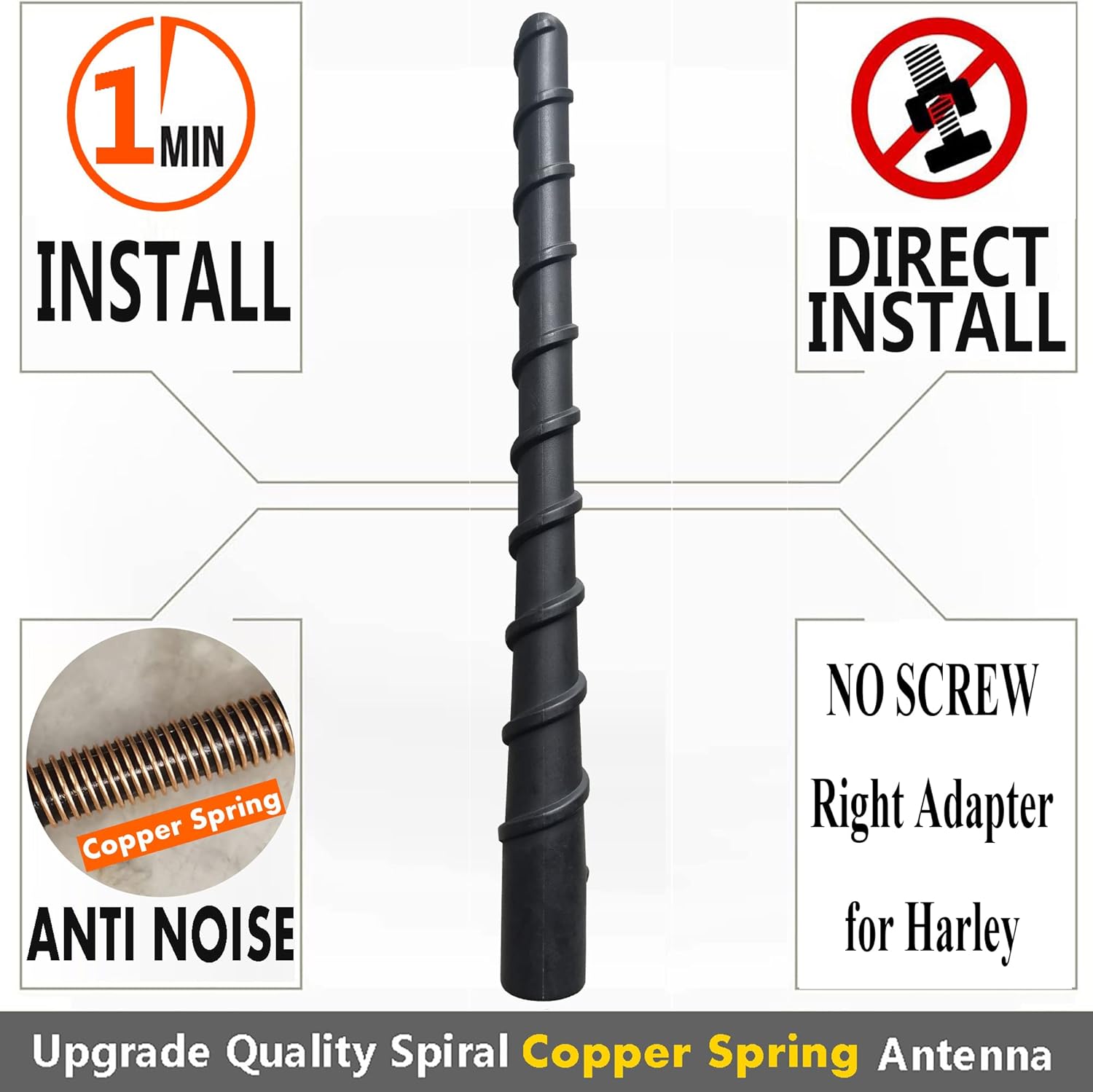 2 Pcs Antenna for Harley Davidson (1998-2023), 7 Inch Flexible Spiral Rubber Antenna Replacement Mast