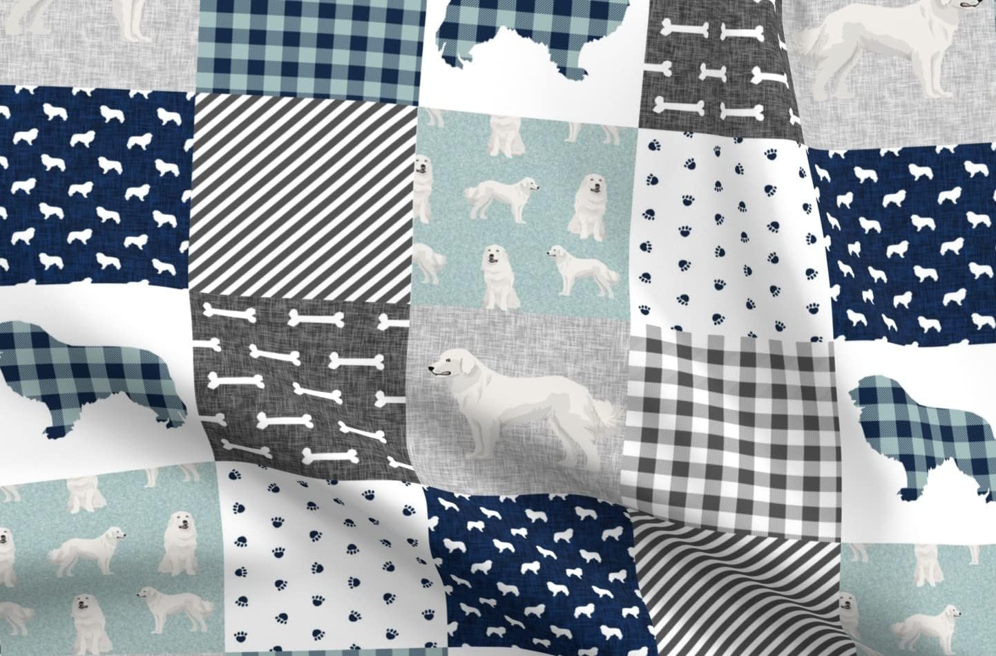 Spoonflower Fabric - Great Pyrenees Pet Quilt Cheater Wholecloth Dog Breed Dogs Printed on Organic Cotton Sateen Fabric by The Yard - Sewing Quilting Apparel Home Decor