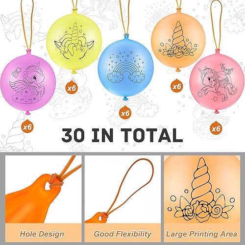 Miniatura 2 de Paquete de 30 globos de látex de unicornio con asa de banda de goma para niños, suministros de fiesta de cumpleaños