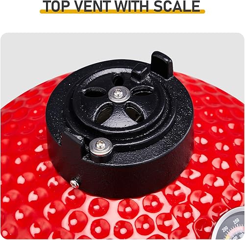 Miniatura 7 de Vasitelan Parrilla de carbón portátil de cerámica de 13 pulgadas, parrilla de carbón Kamado BBQ (rojo)