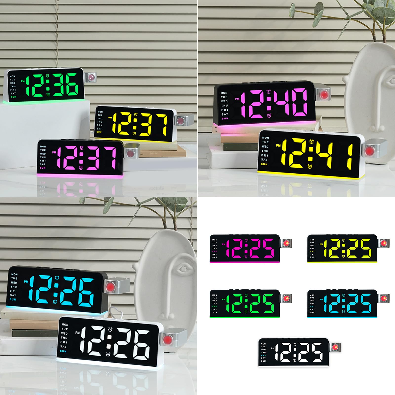 Generisch Digitaler Projektionswecker mit um 180° drehbarem Deckenprojektor, Lauten Alarmen, Temperaturdatum für Schlafzimmer, Temperaturdatum für Schlafzimmer