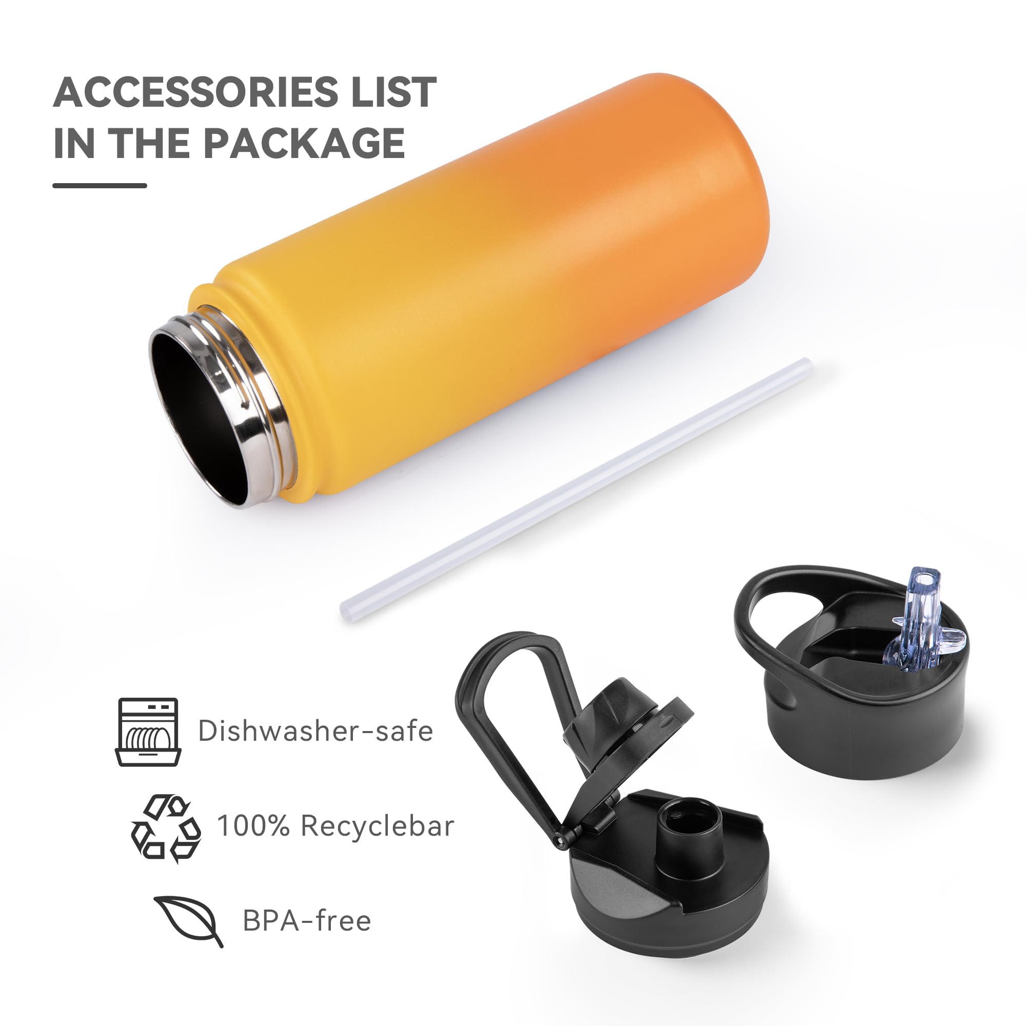 UMBFUN Insulated Water Bottle, 500ml 2 Lids (Straw Lid and Spout Lid) - Image 3