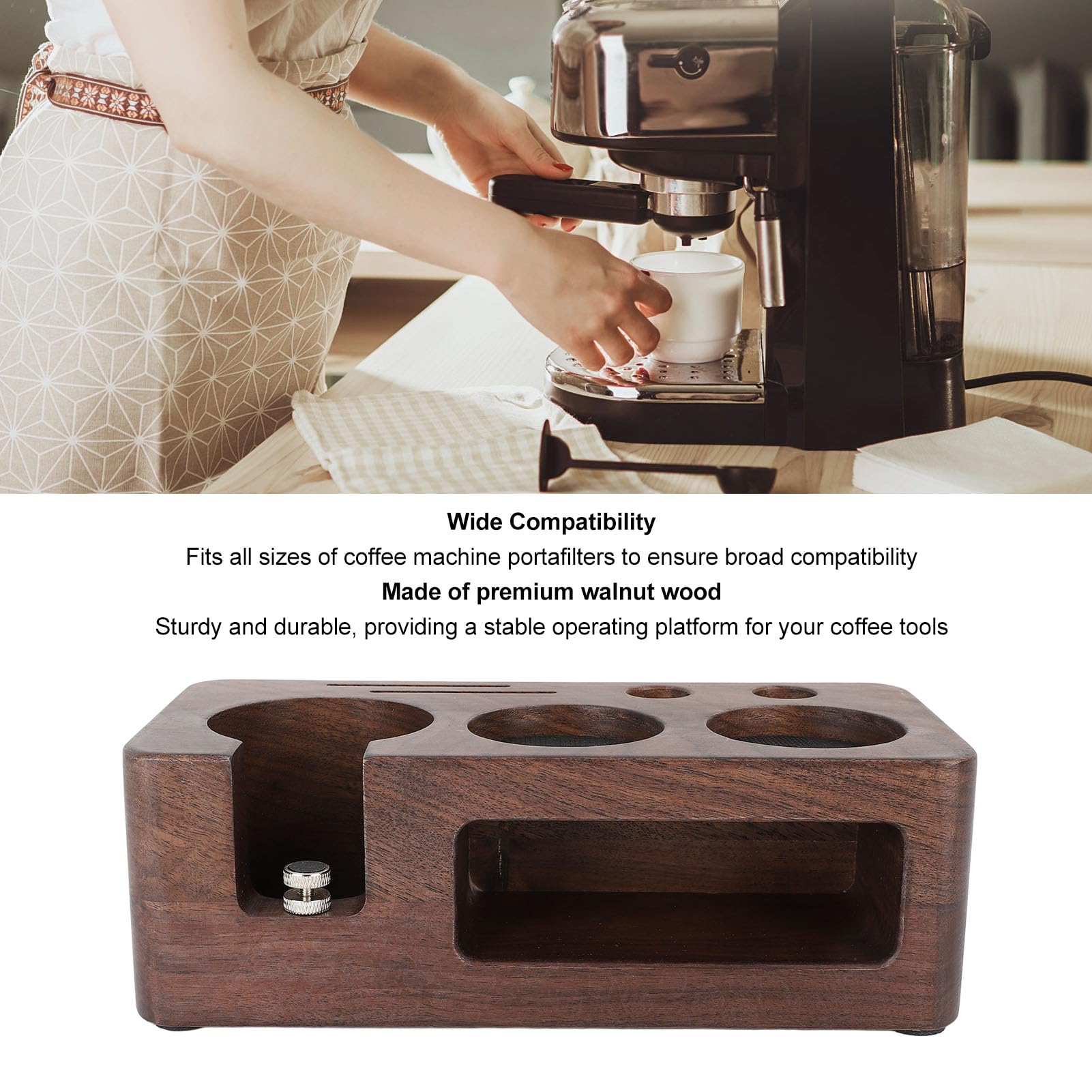 Kaffee-Manipulationsstation aus Walnussholz, Langlebig, Praktisch, Unterstützt Stabile Platzierung, Aufbewahrung von Kaffeezubehör, Kompatibel mit Mehreren Kaffeemaschinen (51MM)