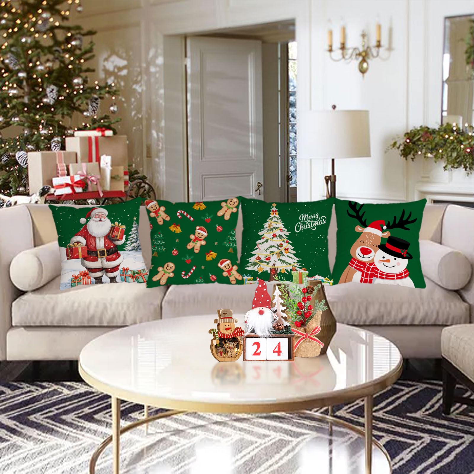 Fundas Almohada Navidad 12x20" | Lino Rojo | Decoración Sofá, Granja | Cremallera Invisible