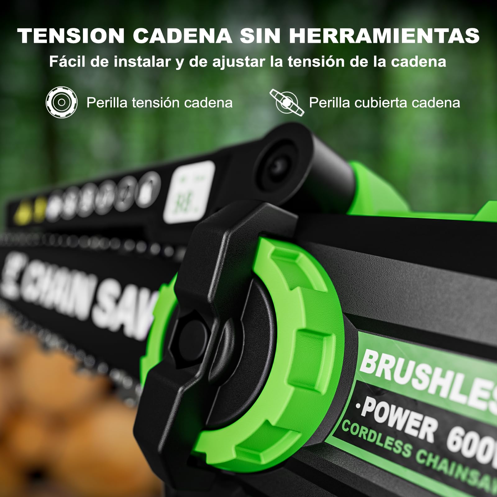 8 Pulgadas Mini Motosierra, 2 Baterías y Cargador Incluidos, Motosierra Bateria Inalámbrica sin Escobillas, Sierra Eléctrica para Podar con Lubricación Automática, Podar y Cortar Madera