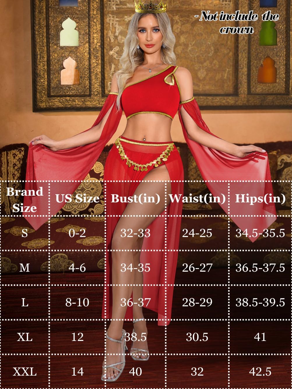 ShawGobow Womens Belly Dancer Outfit,Sheer High Slit Skirt Exotic Dancewear,Sexy 5 Piece Geine Costume Rave Halloween