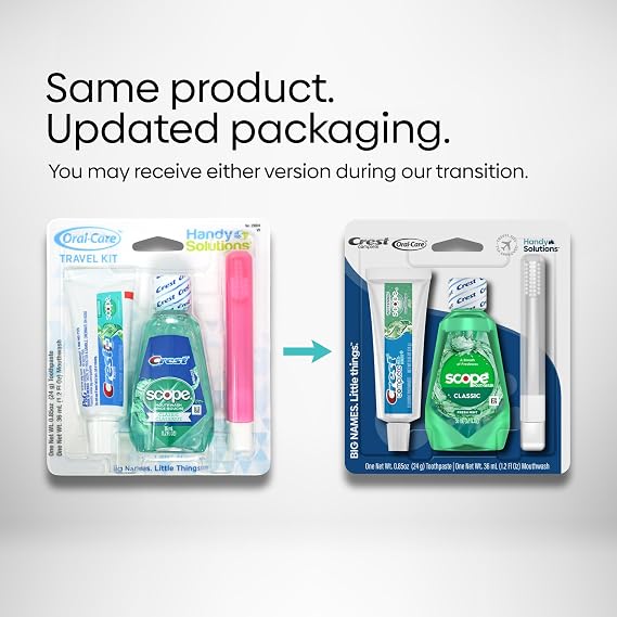 Handy Solutions Oral Care 3-Piece Travel Size Set w/Mouthwash, Toothpaste, Folding Toothbrush (Pack of 6), TSA Approved