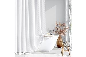 Dynamene White Boho Farmhouse Boho Shower Curtain