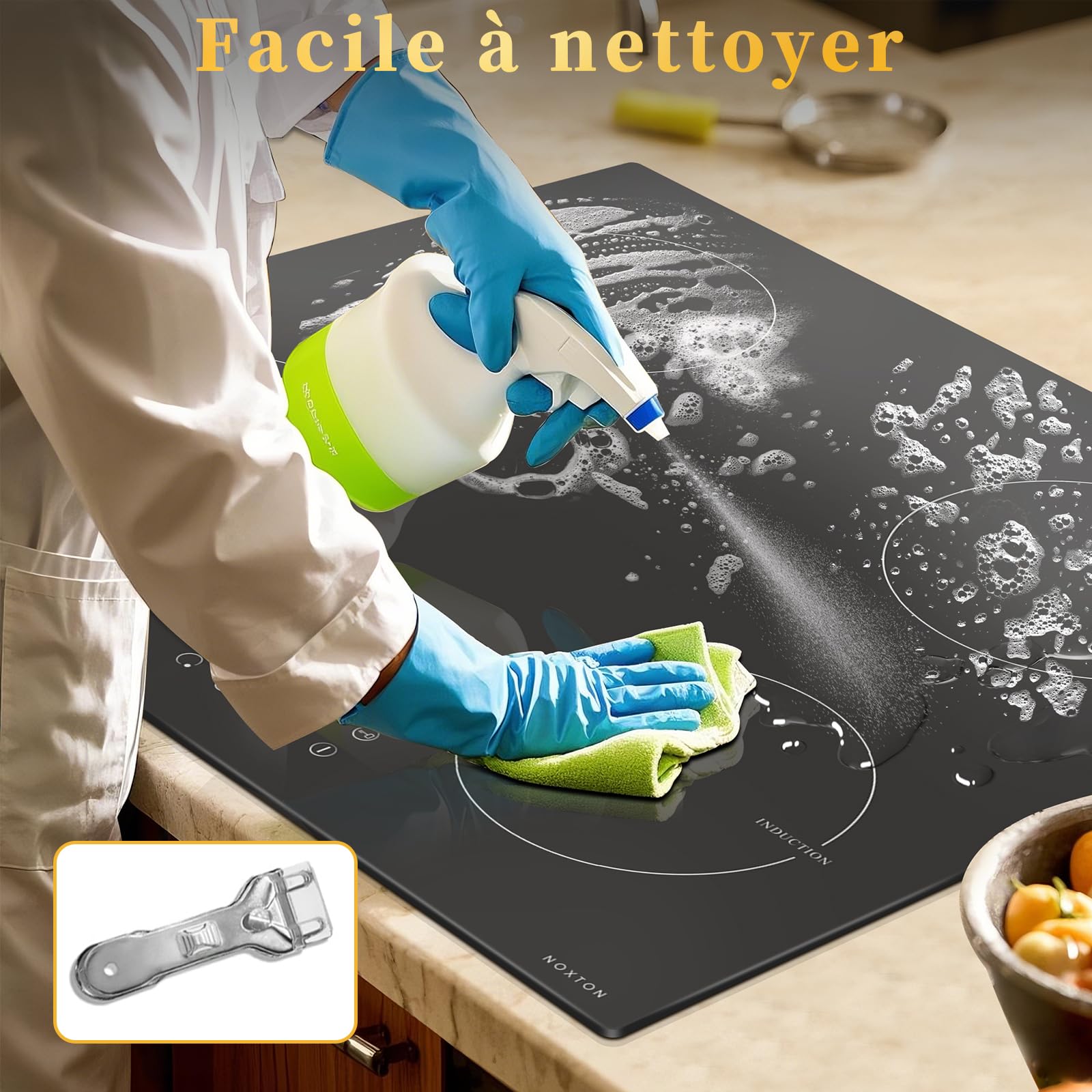 Plaque Induction 4 Feux avec Prise, Plaque de Cuisson Electrique Encastrable, Table de Cuisson Induction 60CM, 6400W Plaque Induction 4 Foyers avec Commande Tactile, Sécurité Enfant, Minuterie