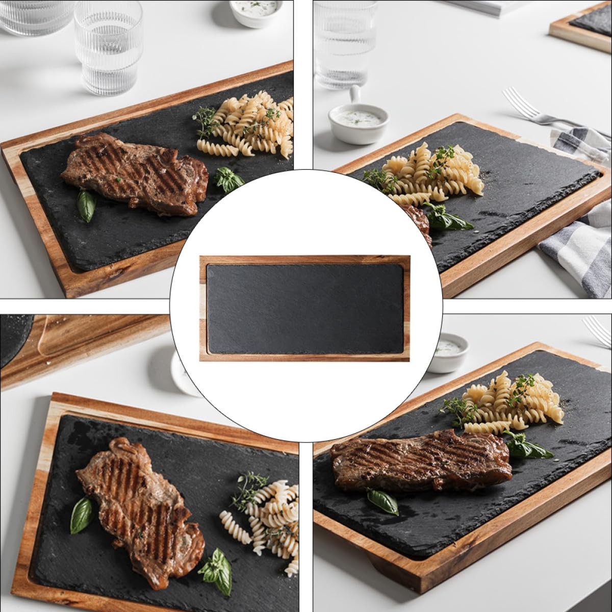 SUPVOX Assiette à Collation en Bois Massif Noir Plateau en Pierre, Plateau Multi-Usage Facile à Nettoyer Cuisine Japonaise et Présentation de Sushi