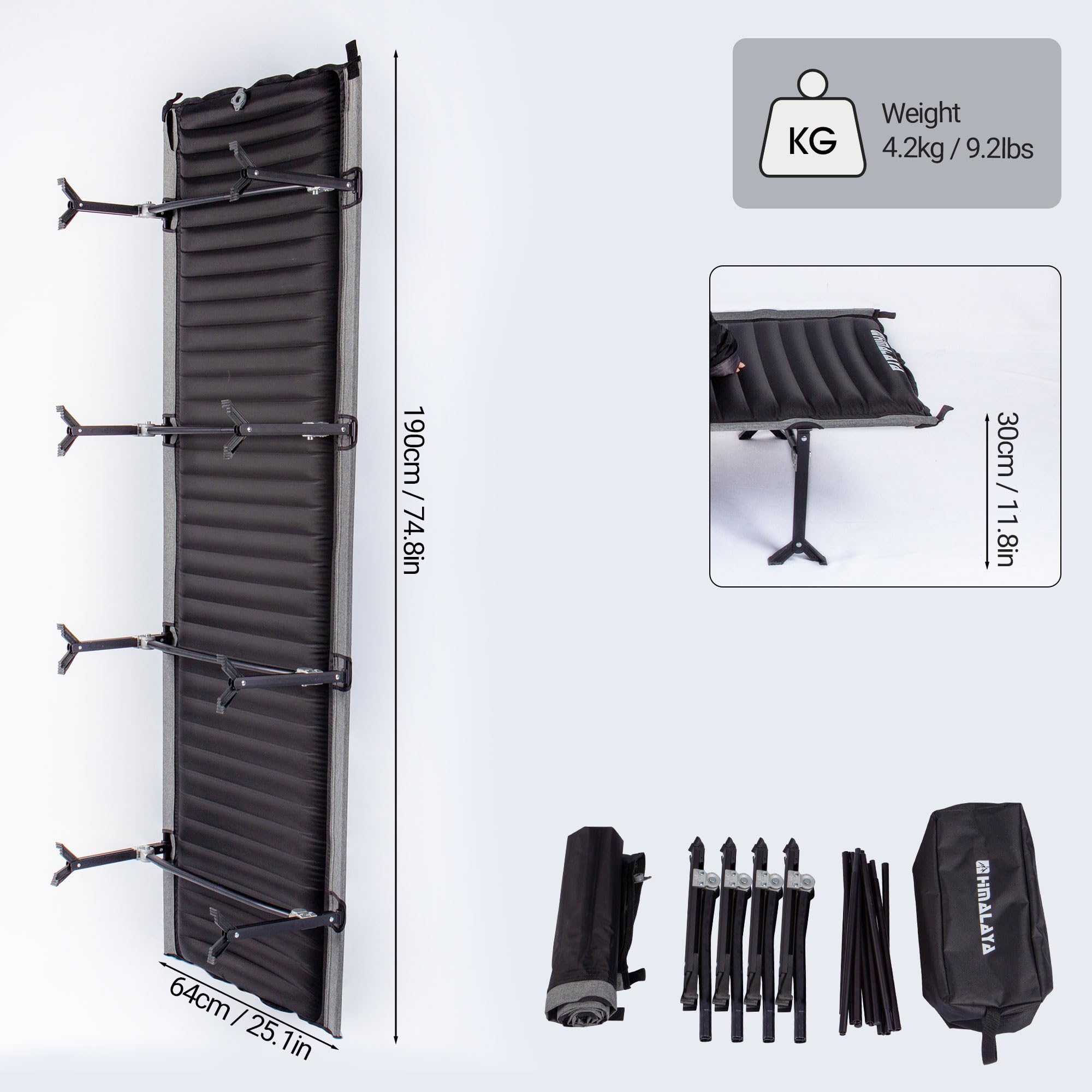 ???? Portable Outdoor Camping Bed?Low Camping Cot with Support, Heavy Duty Tent Sleeping Air Bed, Oxford Camp Cots with Pilllow Mattress Bag (High Bed)